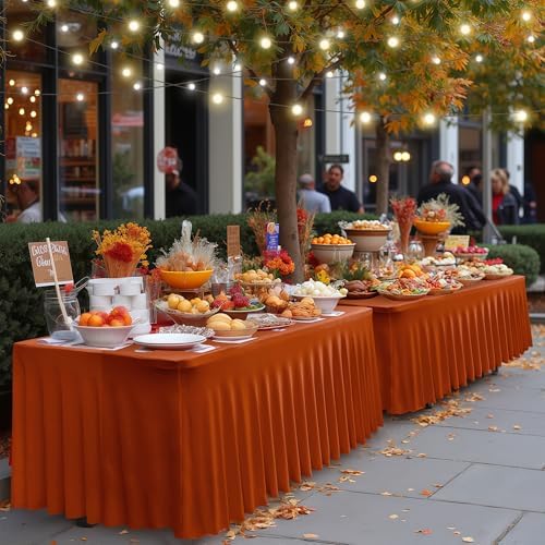 HolidayIdeas 4 Pack Rust Spandex Table Skirts 8ft Fall Tablecloths Ruffle - Image 2