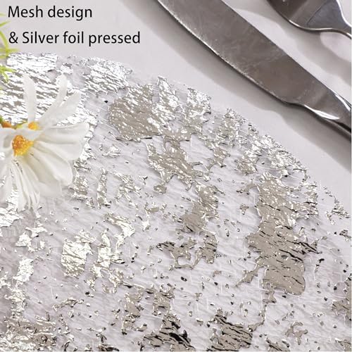 Snowkingdom Silver Disposable Placemats Set of 24 Foil Mesh 13 Inch Round Pressed Table Mates 24 Pack Silver Doilies for Dining Table Wedding Birthday Party Holiday Home Decoration - Image 4