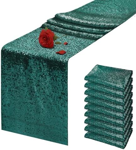 10 Packs 12 x 72 inches Emerald Green Sequin Table Runner by VHH