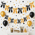 2 Strings of 16PCS Black&Gold Bow Garlands Banner Decoration,Pre-Strung Satin Ribbon Ornaments for Birthday,Bachelorette Party,Bridal Shower,Wedding,Engagement,Baby Shower,Graduation Decor,Anniversary by Unknown