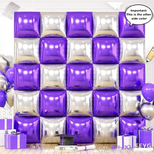 25PCS Purple Gold Silver Square Foil Balloons Wall Backdrop - Image 3