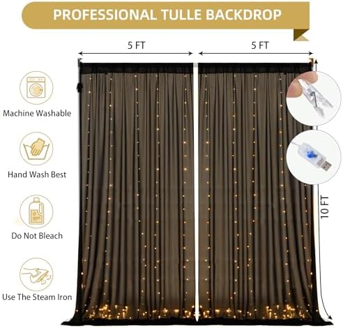 Wish Care 20x10FT Black Wrinkle Free Backdrop Curtains with Lights String for Parties - Photo Curtain Backdrop with Lights for Wedding Decorations, Bridal Baby Shower Birthday Party Photography - Image 4