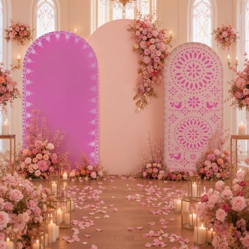 Set of 3 Arch Backdrop Cover Mexican Pink 7.2ft 6.6ft 6ft Spandex Wrinkle Free Fitted Arch Background Top Chiara Arch Cover for Wedding Birthday Party Photography Arch Background by Htper
