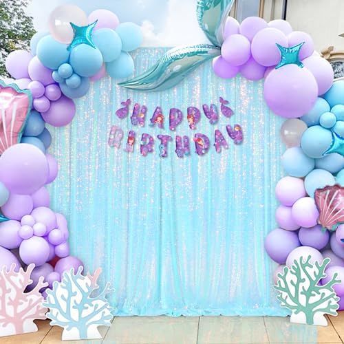 Blue Iridescent Backdrop Curtain for Party: 10ftx10ft Sequin Background for Mermaid Wedding Birthday Decorations - Image 4
