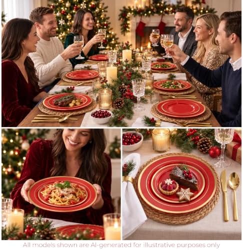 BESTVIP 100PCS Red with Gold Plastic Plate - Image 3