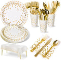 Nkaiso 141Pcs White Gold Paper Plates and Napkins Party Supplies for20 by Nkaiso