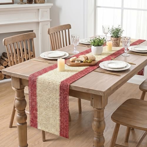 Artoid Mode Red Farmhouse Rustic Paper Braided Table Runner, Seasonal Christmas Woven Kitchen Dining Table Decoration for Home Party Decor 12x90 Inch - Image 5