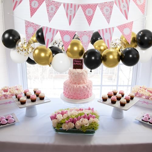 100pcs Black Gold and White Balloons with 12inch Metallic Gold and Black Confetti Balloons for Class of Graduation, 30th 40th 50th Birthday Party Decoration (with 2 Ribbons) - Image 6