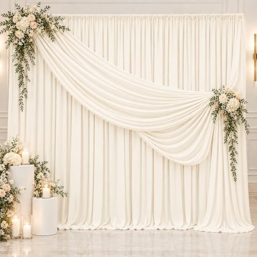 30x10FT Ivory Backdrop Curtains for Parties Wrinkle Free Drapes by EMHOLDBU