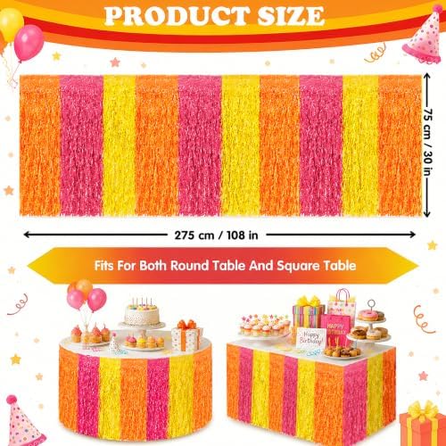 Birthday Decorations - 2 Pack Orange Yellow Pink Wavy Foil Table Skirts - Image 2