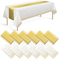 12 Pack White and Gold Tablecloth and Table Runner Set Party Decorations, White and Yellow Gold Plastic Disposable Tablecloth and Satin Table Runner for Wedding Birthday Graduation Anniversary Party by Zachely
