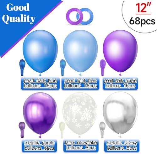 68Pcs Purple and Blue Party Balloons Kit 12 Inch Pearl Light Blue Metallic Purple Silver Snowflake Balloons with Ribbons for Winter Theme Birthday Wedding Girls Party Decorations. - Image 2