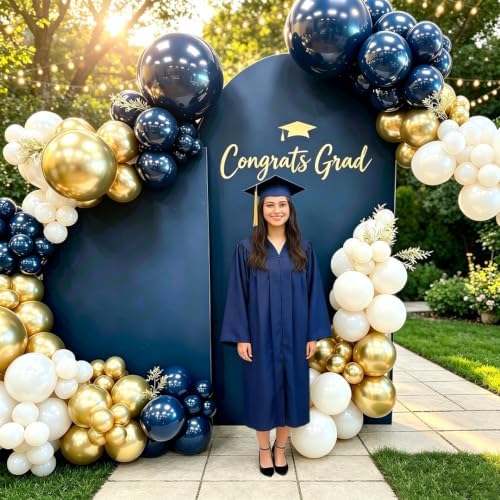Navy Blue and Gold Party Balloons, 50 Pcs 12 Inches Navy Blue Gold Sand White Latex Balloon for Birthday,Baby Shower,Graduation,Retirement Party Decorations - Image 5