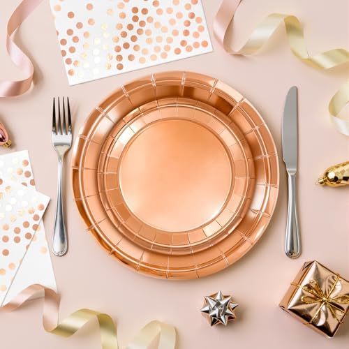 Rose Gold Paper Plates and Polka Dot Napkins, 75 Pcs Party Decorations - Image 5