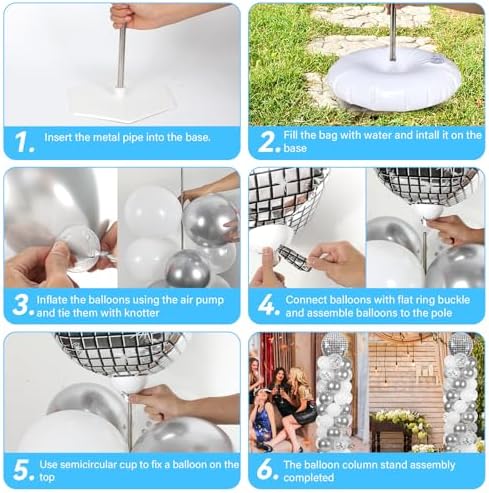2 Set Disco Ball Balloon Column Stand Adjustable Silver Disco Balloon Decor - Image 4