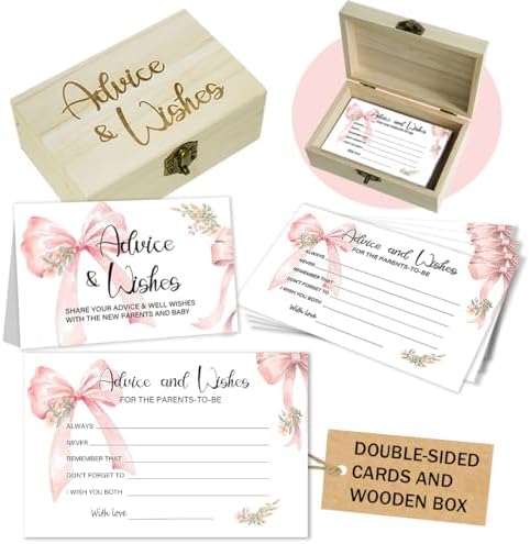 50Pcs Pink Bow Baby Shower Advice Cards, Game Cards for Shower Decor Girl by Unknown