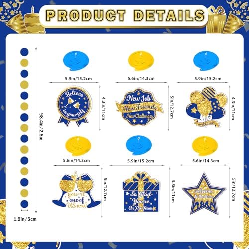 Welcome To The Team Banner Gold, Welcome Banner Circle Dots Garland Hanging Swirls Paper Flowers Honeycomb Balls, Welcome Decorations for Employee Office Teacher Colleague Staff - Image 3