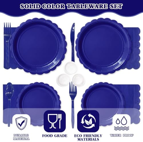 Vyntra 175 Pcs Navy Blue Paper Plates and Napkins Party Supplies - Image 3