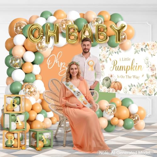 cocomigo Little Pumpkin Baby Shower Decorations, All-in-1 Set for 25 Guests - Image 4