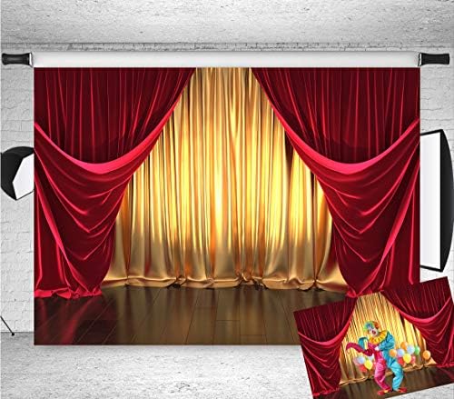 Qian 7x5FT Vinyl 3D Rendering Theater Stage Theme Photography Backdrops Golden and Red Curtains Photo Studio Props Vinyl Background for Wedding Birthday Party Decoration Banner by Qian