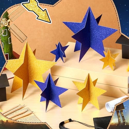 Sinload 45 Piece 3D Glitter Star Centerpieces Navy Blue Gold Party Decor - Image 3