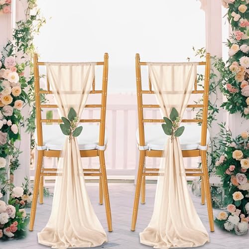 QueenDream Wedding Chair Sashes Aisle Decorations: 24 Pack Champagne Chair Cover 8FT Long Tulle Draping Fabric Reception Church - Image 2