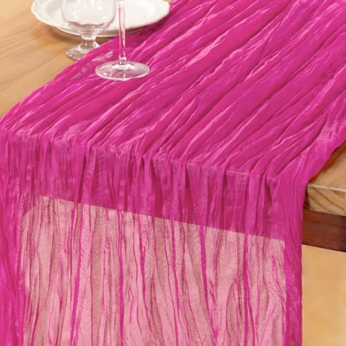 DeZerlor Hot Pink Cheesecloth Table Runner 1 Pack Summer Boho Runner by DeZerlor