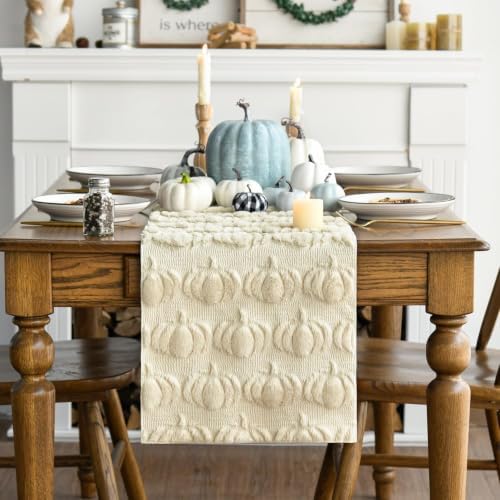 Artoid Mode Beige Soft Faux Fur Pumpkins Fall Table Runner 13x36 Inch - Image 6