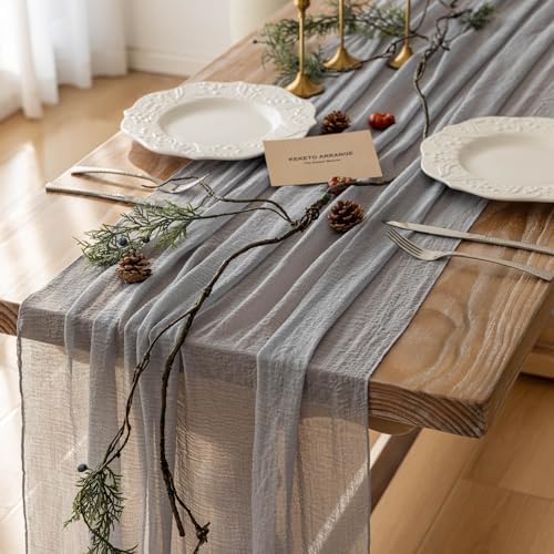 6Pcs Dusty Blue Cheesecloth Table Runner 120 Inches for Party Home Decor by KEKETOARRANGE