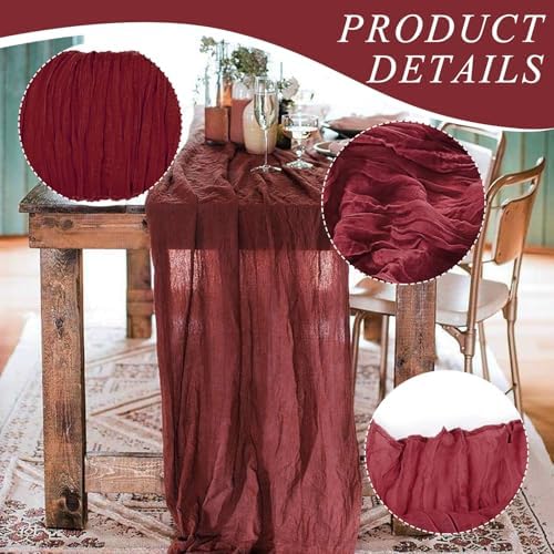 2 Pack Cheesecloth Table Runner 10Ft Christmas Gauze Boho Table Runners for Wedding Decor Bridal Shower Decorations Baby Shower Party(35" x 120") - Image 3