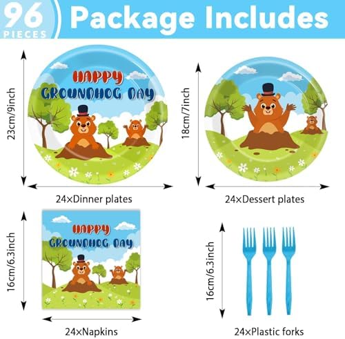 96 Pcs Groundhog Day Plates and Napkins Party Supplies Cute Animals Happy Groundhog Day Decor Tableware for 24 Guests Peeking Out Hole Weather Forecast Spring February 2nd Birthday Party Decorations - Image 2
