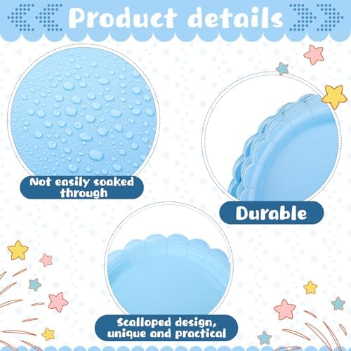 Tegeme 256 Pcs Light Blue Party Supplies Paper Plates Napkins Tablecloths Baby Blue Disposable Plastic Cups Forks Knives Spoons Serve 36 Guests for Birthday Baby Shower Wedding Dinnerware Decoration - Image 2