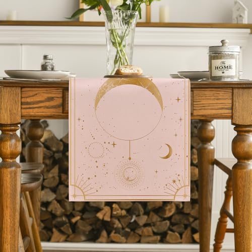 Artoid Mode Pink Astrology Moon Magic Art Table Runner, Seasonal Mystical Gothic Kitchen Dining Table Decoration for Home Party Decor 13x72 Inch - Image 2