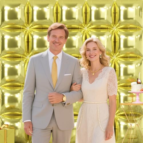 NISOCY 25PCS Metallic Light Gold Square Foil Balloons Wall Backdrop - Image 6