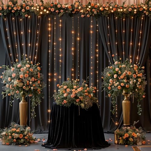 30 x 10ft Black Backdrop Curtains with Lights String for Party - Image 3