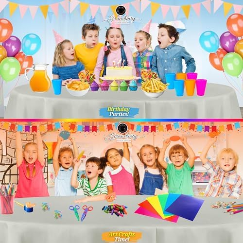 Grandipity Plastic Table Cloth Disposable 12 Pack 84" Round Light Grey - Image 4
