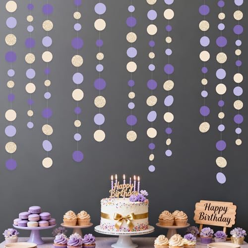 Champagne Gold Purple Cream Nude Polka Dots Garland Lavender Hanging Paper Circle Dot Streamer for Birthday Wedding Shower Engagement Bridal Shower Lilac Violet Theme Party Decorations Supplies - Image 7