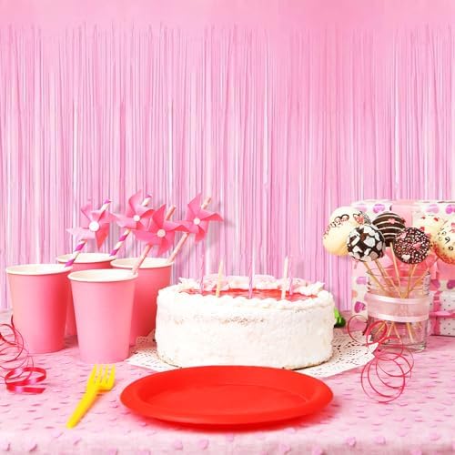10 Pack Pink Foil Curtain Backdrop 3.2ft x 8.2ft Macaron Tinsel Foil Fringe Curtains Streamer Photo Booth Backdrop for Birthday Party Baby Shower Engagement Wedding Holiday Decoration (Macaron Pink) - Image 5