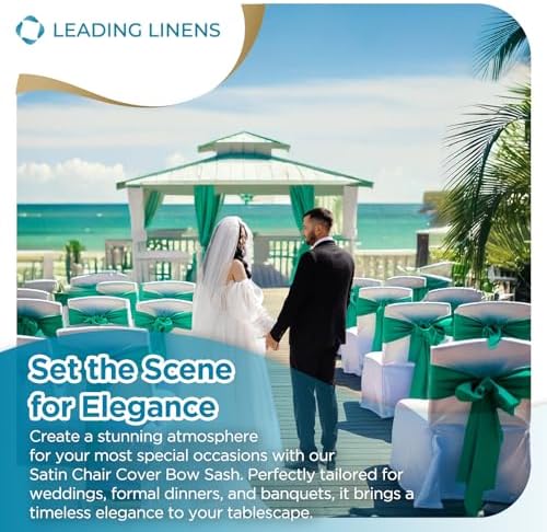 Leading Linens 100 pcs Emerald Green 108"x8" Satin Bow Chair Cover Decor - Image 3