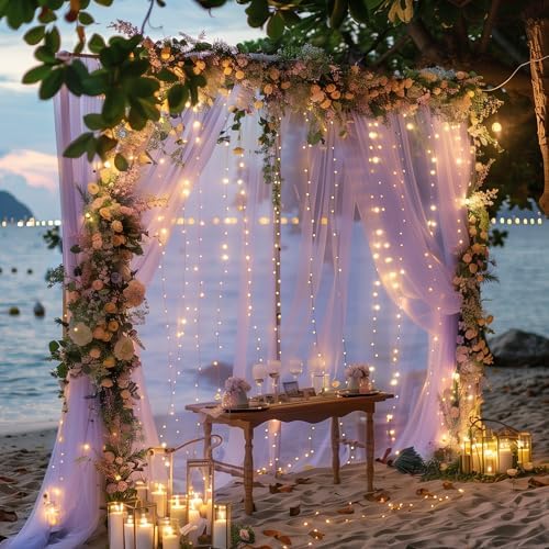 Tulle Backdrop Curtain with Lights 10x10FT Lavender Sheer Curtains - Image 6