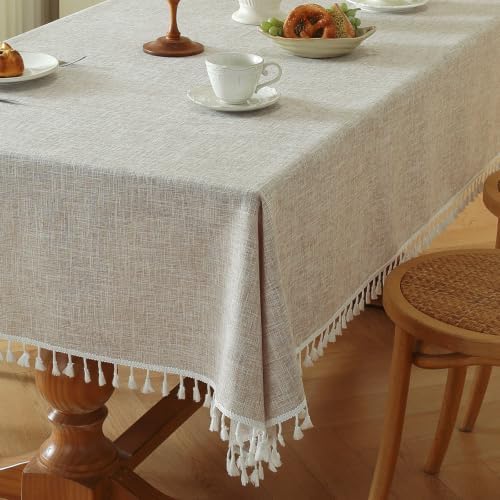 Deep Dream Tablecloths, Waterproof Table Cloth, Linens Wrinkle Free Anti-Fading, Rustic Table Cover Decoration for Kitchen Dinning Christmas(Rectangle/Oblong, 55''x140'',12-14 Seats, Solid Khaki) by DeepDream