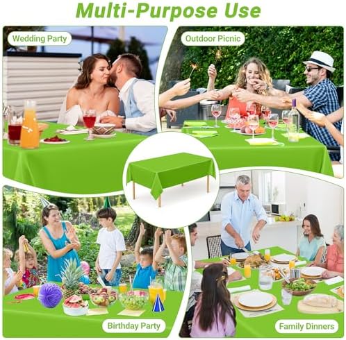 QZYL 12 PCS Bright Plastic Table Cover, 54 X 108 in Rectangle Disposable Table Cloth for Picnic, Light Green Plastic Tablecloth for Parties Weddings Graduation Birthday - Image 6