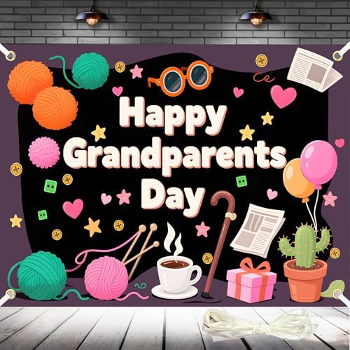 Grandparents Day Decorations 8×6Ft Happy Grandparents Day Backdrop Love Grandma Grandpa Party Banner Ever Photography Background Holiday Photo Wall Decor by DuoduoBuy