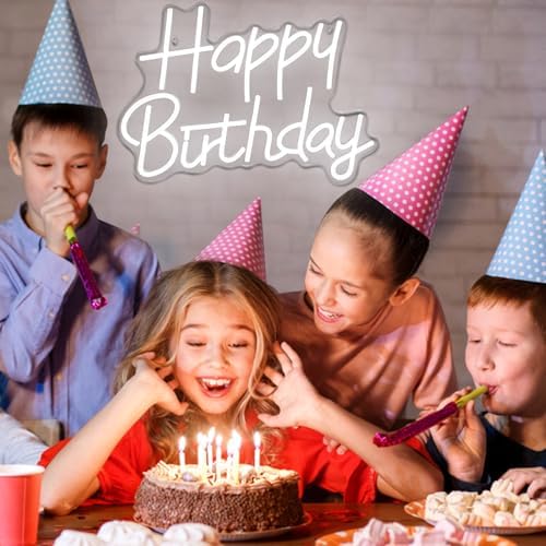 Happy Birthday Neon Signs for Party Decor Dimmable LED Birthday Neon Light for Wall Decor Light Up Happy Birthday Led Signs for Backdrop Birthday Any Ages Bday Celebration Decoration, White - Image 2
