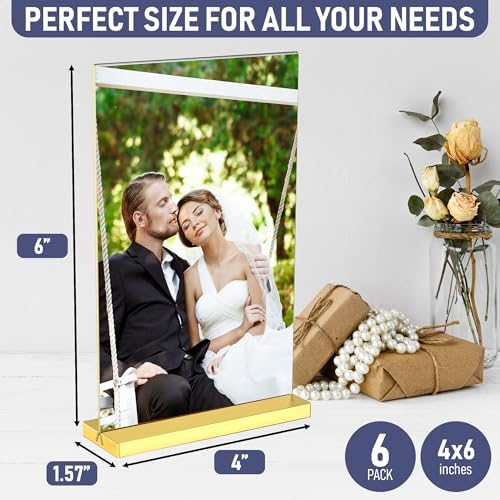 4x6 Luxurious Acrylic Gold Frames, 6 pack, Stunning Photo Displays, Enhance Your Event Ambience with Exquisite Gold Table Number Holders, Showcase Memories in Style with Elegant Golden Sign Holder - Image 2