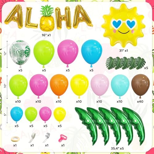 Amandir 160Pcs Hawaiian Tropical Beach Luau Balloon Garland Arch Kit - Image 2