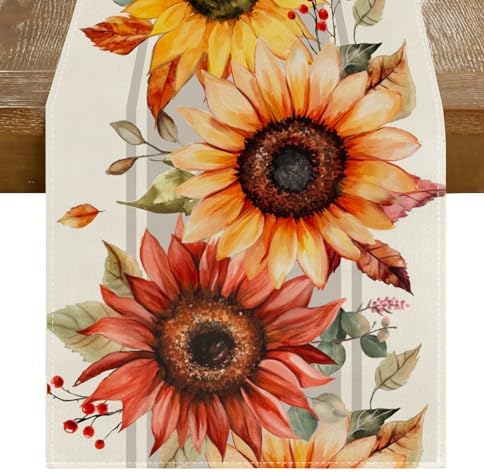 RABUSOFA Fall Table Runner 13x90 Inch Sunflower Fall Decor for Home by RABUSOFA