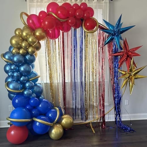 Red Blue Gold Balloons Arch Royal Blue Red Gold Balloons Garland Metallic Blue Gold Latex Balloons with Explosion Star Foil Balloon Gold Long Balloons for Birthday Party Decorations Superhero Circus - Image 7