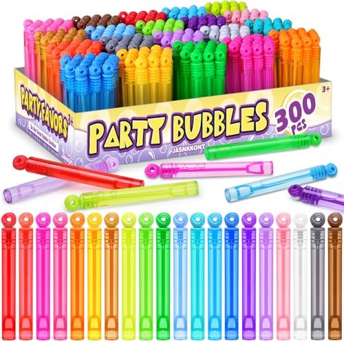 Birthday Party Favors for Kids, 300 Pcs Mini Bubble Wands 20 Color Bulk Box by JASNKKONT