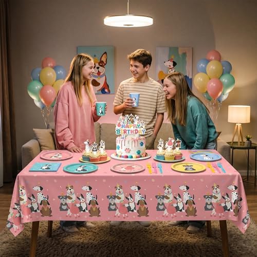 198 Pcs Pet Dog Birthday Party Supplies (Serves 24), Vintage Puppy Face Party Tableware Birthday Party Decorations Set Include Banner Plates Napkins Cups Forks Knifes Tablecloth Topper for Party - Image 6